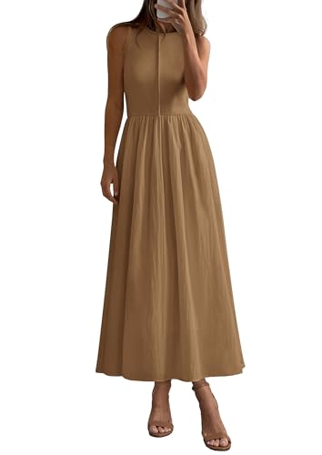 Image of PRETTYGARDEN Maxi Dresses for Women 2026 Summer Casual Sleeveless Patchwork Flowy Vacation Sundress Knit Long Work Tank Dress