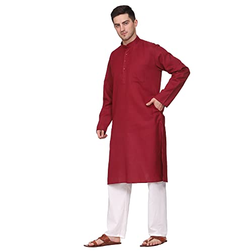 Image of ITOS365 Men Cotton Blend Kurta Pyjama Set Party Fashion Regular Ethinic Wear Indian Dress Gift for Men
