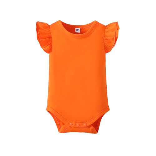 Image of LYSMuch Baby Girls Ruffle Sleeves Bodysuit Infant Solid Color Top Jumpsuit