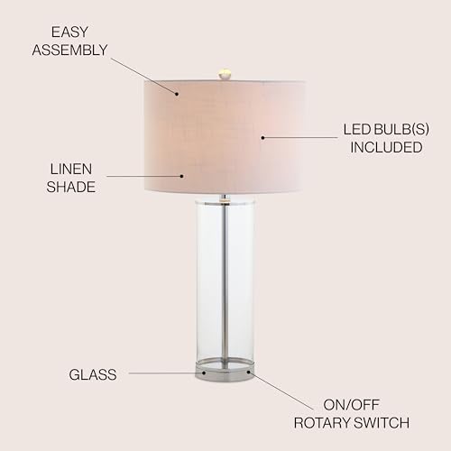 JONATHAN Y 29" Clear/Chrome Modern Glass Table Lamp for Living Room Bedroom, Minimalist Nightstand Bedside Lamp, White Linen Drum Shade, LED Bulb Included JYL2004A by JONATHAN Y - Image 5