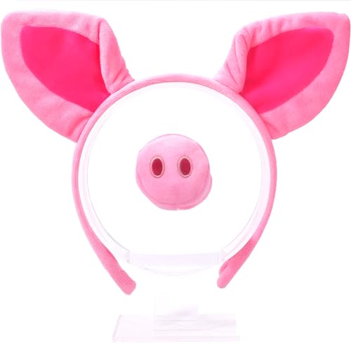 Chasing DreamsMRL Pig Ears Costume Plush Piglet Ear Headband Nose Cute Pink Animal Headwear for Cosplay Halloween Adult Woman(2PCS)