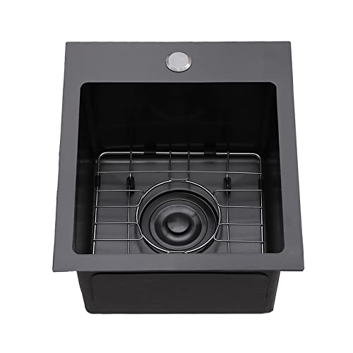 VCCUCINE Gunmetal Black Bar Sink Drop in, 13 x 15 Inch Topmount RV Small Kitchen Sink, Handmade Stainless Steel Wet Bar Sink, Outdoor Single Bowl Prep Sink with Dish Grid & Drain
