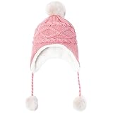 [LeafIn] ベビー 帽子 ニット帽 キッズ 子供用 帽子 耳あて 防寒帽子 秋冬 ベビー 防寒 ボア ポンポン 男の子 女の子 冬用ハット 男女兼用 親子そろい 2016004(S, ピンク)