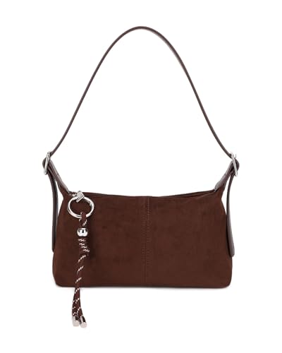 Premium Suede Vegan Leather Crossbody Purses for Women Small Shoulder Bag with Dual Adjustable Removeable Strap and Key Chain(Coffee)