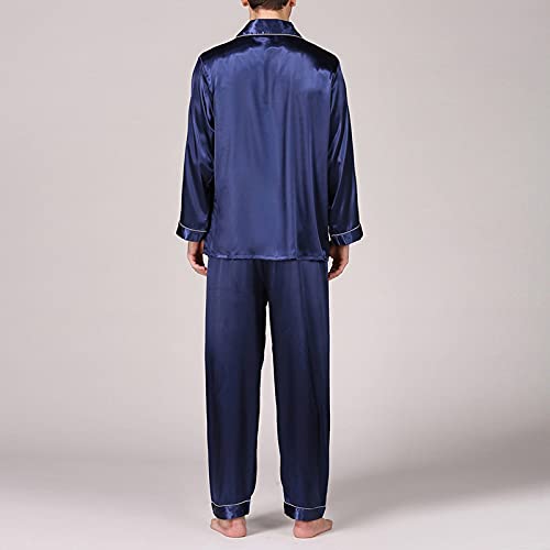 Men's Satin Pajama Set 2 Piece Long Sleeve Classic Sleepwear Button Down Homewear Loungewear with Long Pants4