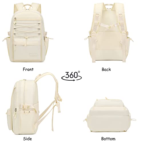 Woyiyaan Laptop Backpack For Women Girls 15.6 Inch Mesh School Bag, Unisex Student Bookbag Waterproof Backpack For College Work Travel,Beige #TOP5