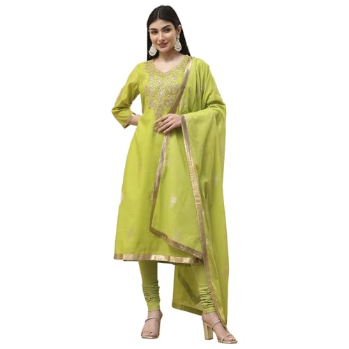 Image of BIBA Women Poly Chanderi Straight Printed Suit Set