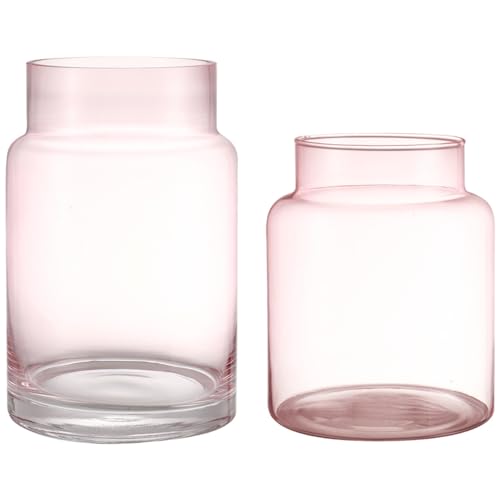 Grands vases en verre rose à large ouverture pour bouquets de fleurs et décoration