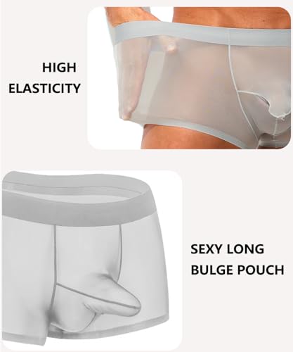 Mens Sexy See Through Underwear Ice Silk Boxer Briefs Ultra Thin Trunks Soft Bulge Pouch Sheer Boxer Shorts3