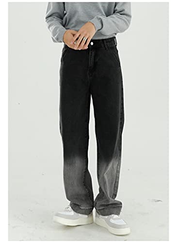 Men's Middle Waist Loose Jeans Leisure Baggy Wash Straight Leg Denim Pants Casual Versatile Loose Jean Trousers (Black,Large)2