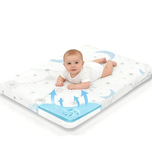 Image of PanKers Pack and Play Mattress, 38 inchx26 inchx1.5 inch Dual Sided Premium Memory Foam Pack N Play Mattresses pad, Breathable Mattress for Pack N Play Pen with Washable Soft Cover