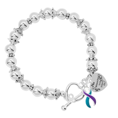 Fundraising For A Cause Teal & Purple Where There is Love Ribbon Bracelet - Teal & Purple Ribbon Bracelet for Suicide Prevention- Perfect for Support Groups and Gift-Giving, Events and Fundraising