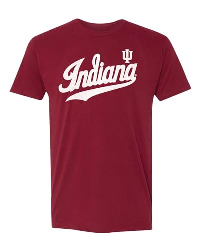 Indiana University Apparel IU Hoosiers Crimson Red T Shirt Script Cursive Logo with Trident Premium Super Soft Tee for Men and Women (Large)