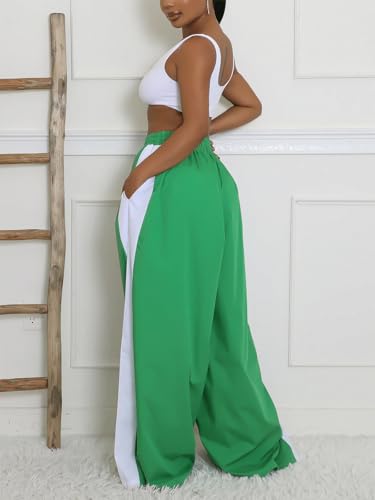 KANSOON Wide Leg Pants Woman Casual Elastic High Waisted Palazzo Lounge Pants Loose Pleated Striped Trousers3