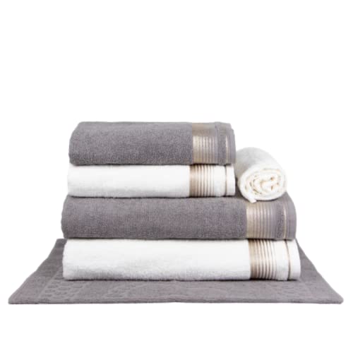 Jogo De Toalhas Gigante Super Absorção - 6 Peças Berlim 100% Algodão (Gris + Branco)