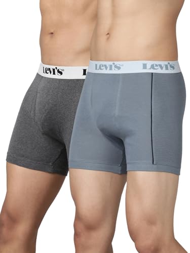 Image of Levi's 007A Classic Boxer Briefs for Men | 100% Pure Cotton | Solid Men's Underwear | Breathable | Anti-Roll Waistband | Extra Supportive Gusset | Functional Fly | Long Length Fit | Pack of 2