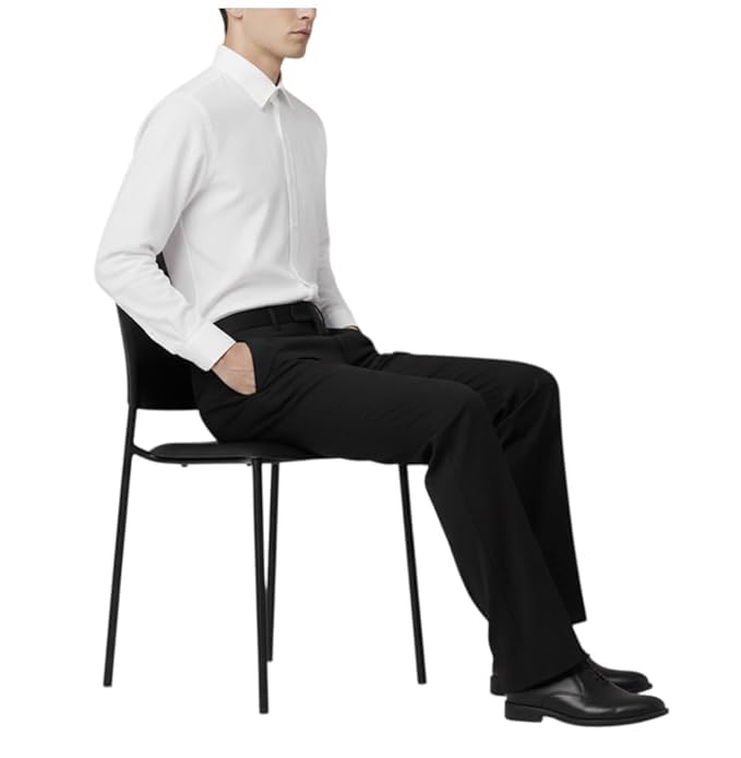 Image of Men's Japanese Boot Cut Formal Trousers | Premium Slim Straight Fit Office Pant | Wrinkle Resistant Business Wear | Classic Flat Front Dress Pants for Men Black