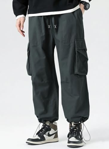 Image of GRECIILOOKS Men's Cargo Pants | 6 Pocket Cotton Cargo Joggers for Men | Loose Fit Stylish Pant with Pockets | Casual Baggy Trousers & Streetwear Lower