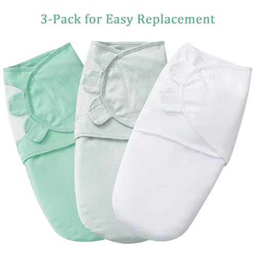 Image of david's kids 100% Cotton 3 Pack Baby Swaddle Wrap for 0-3 Months, Soft Swaddle Blanket for Newborn Infant, Adjustable Baby Wrap Sleep Sacks for Boys Girls, Newborn Essentials,White & Grey & Green