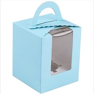 Fippy 30 Pieces Single Cupcake Boxes with Handle and Clear Window, Individual Bakery Boxes with Cardboard, Small Cakes Boxes for Wedding Birthday Party Pastry Wrapping Decoration