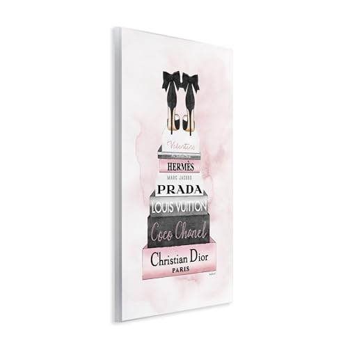 Stupell Industries Black Heels Pink Silver Bookstack Glam Fashion Design, Designed by Amanda Greenwood Art, 10x15, Wall Plaque3
