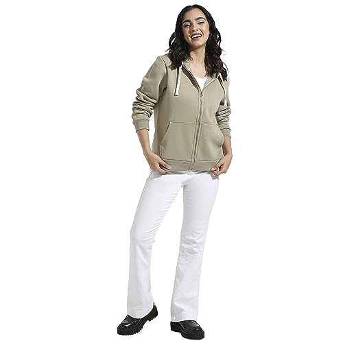 Image of PINACOLADA Women's Zip-Front Hoodie with Angled Open Pockets for Casual Wear | Hooded Neck | Long Sleeve | Zipper Closure | Cotton Sweatshirt Crafted with Comfort Fit for Everyday Wear