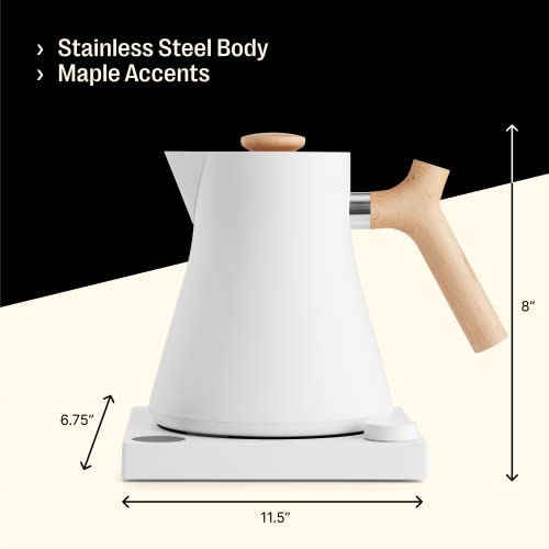 Image of Fellow Corvo EKG Electric Tea Kettle-Electric Pour Over Coffee and Tea Pot-Quick Heating Electric Kettles-Temperature Control & Built-In Brew Timer-Matte White with Maple Handle-0.9 Liter