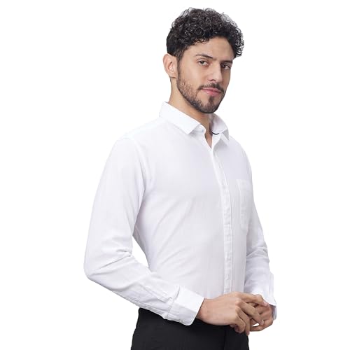 Image of Raymond Men Slim Fit Solid Pattern Linen Cotton Blend Regular Collar Full Sleeve Casual Shirt