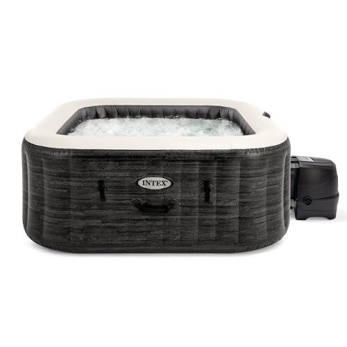 Intex 28452EX - PureSpa Vasca Idromassaggio Greystone Deluxe Quadrata, 6 posti, 170 Getti, Riscaldatore, PVC, Grigio, 195x195x71...