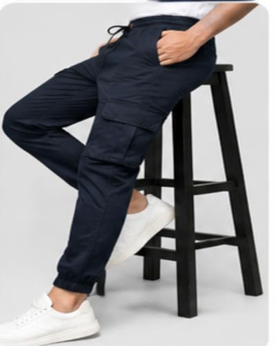 Image of Men's Jogger Cargo Pants | Stretchable Cotton Blend Utility Trousers | Regular Fit Multi Pocket Casual Bottom Wea