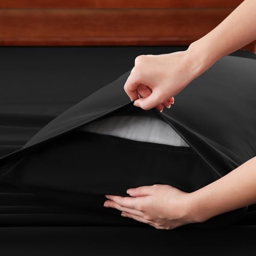 Image of CozyLux 6-Piece Full Size Bed Sheets, Fits 18-21 Inch Mattresses, Oeko-TEX | 4 Pillowcases, 1 Flat Sheet and 1 Fitted Sheet with All-Around Elastic and 21-Inch Deep Pocket for a Secure Fit, Black