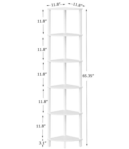 VIMBER Corner Shelf, 6-Tier Corner Bookshelf, Industrial Corner Ladder Shelf, DIY Storage Shelves, Modern Display Shelf for Living Room, Bedroom, Kitchen, Home Office, White UJSJ004W