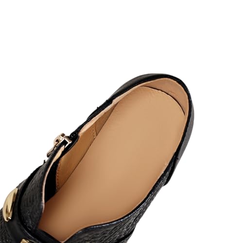 TinaCus Genuine Leather Handmade Chunky Heels Women's Pointed Toe Side Zip up Pumps Shoes2