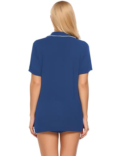 Image of Ekouaer Pajamas Set for Women Short Sleeve Sleepwear Button Down Pjs Soft 2 Piece Lounge Sets XS-XXXL