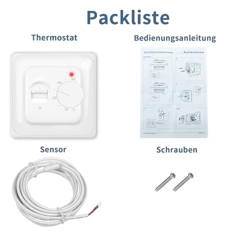 CNBINGO Raumthermostat Fußbodenheizung Elektrisch Regler mit Fühler, Mechanisch Thermostat Fussbodenheizung Elektrische Fusbodenheizungsregler Unterputz
