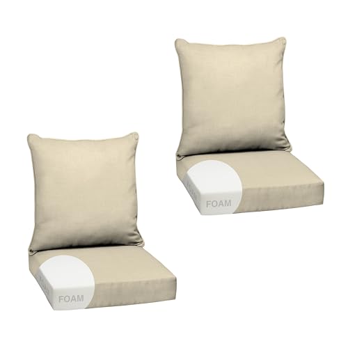 Image of Arden Outdoor Foam Deep Seat Cushion Set, 2-Pack, 24x24, Premium High-Density Foam, Never Flattens, Weather-Proof for Patio Chair Sofa Couch, Tan Leala