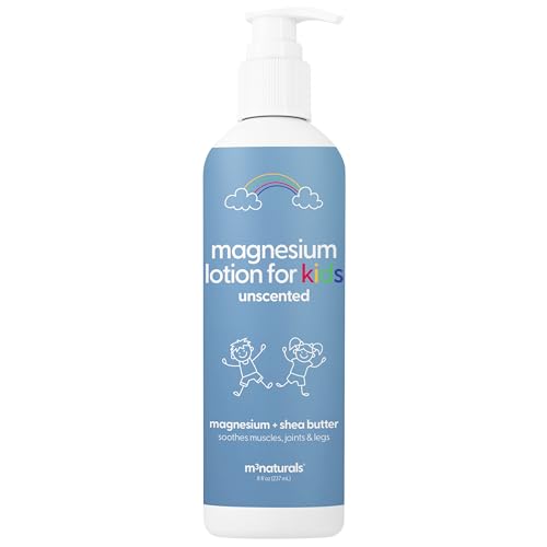 M3 Naturals Unscented Magnesium Lotion for Kids with Sensitive Skin| Helps with Relaxation, Soothes Tired Legs, Supports Restful Night of Sleep, Moisturizes & Hydrates Skin, 8 fl oz (237 mL)