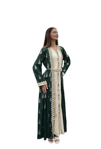 HUSN Embroidered Two-Piece Abaya Set Long Cardigan with Gold Embroidery with Plus Size Inner Slip Kaftan for Eid