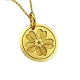 Collana con ciondolo a forma di moneta incisa a forma di fiore di primula da 24 mm con catena a maglie da 18 pollici | Argento sterling placcato oro | Gioiello regalo unisex | WW_PNDN_1322