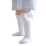 Zando Toddler Knee High Socks Soft WHite Baby Girl Socks Cute Toddler Long Socks Girls 2T-3T Seamless Toddler Boot Socks Ruffle Socks for Toddler Girls Uniform Stockings White 2-4 T