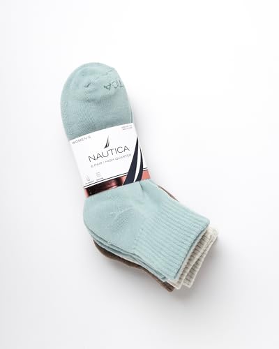 Image of Nautica Womens High Quarter Socks Moisture Wicking Cushioned Socks, 6 Pack | Dri-Motion Moisture Wicking Stretch Fabric, Cushioned Key Areas, Reinforced Heel and Toe, High Quarter Cut, Shoe Size 4-10