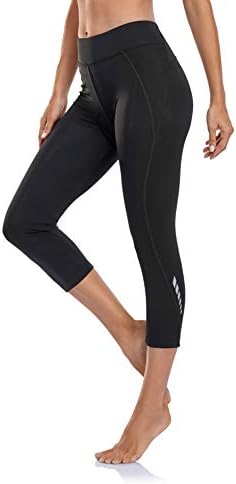 BINSTERAIN Women's 3D Padded Cycling Pants Capris Breathable Bike Shorts 3/4 Tights UPF 50+ Zipper Pocket (Black, S)