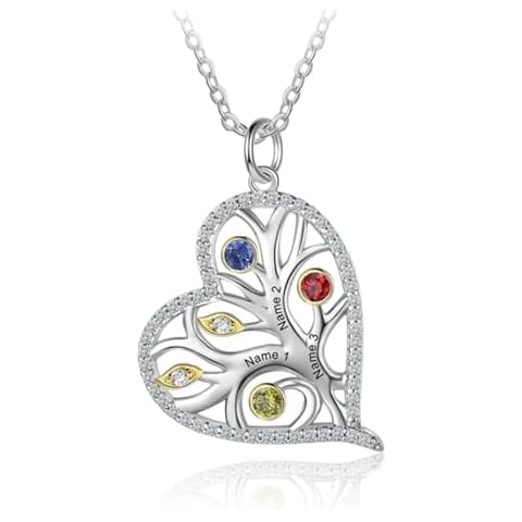 INURAN 10K/14K/18K Solid Gold Tree of Life Mothers Birthstone Necklace Personalized Birthstone Necklace Custom Mother Name Necklace Family Jewelry Mother's Day Birthday Gifts for Women Mom Wife Grandma Cover