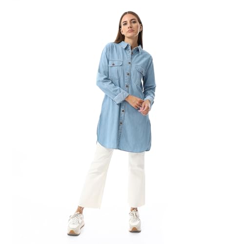 اندورا قميص جينز باكمام طويلة - ازرق فاتح - مقاس L ، للنساء