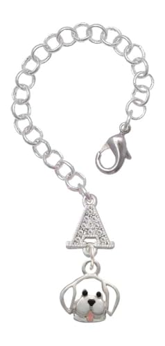 Delight Jewelry Silvertone Small Outline Dog Face - Silvertone Crystal Initial Charm Accessory for Tumblers and Thermal Cups