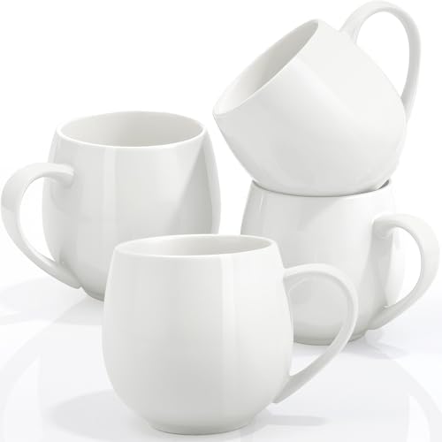 Bgtecho 4 Pack Ceramic Coffee Mugs, 12 oz White Coffee Mugs with Handle