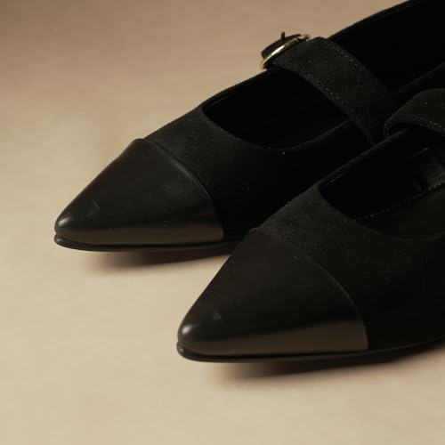 Image of Theater Hepburn Casual Ballet Flats for Women in Suede | Stylish Mary Jane Ballerina with Bow Detail | Lightweight Comfortable Footwear with Cushioned Insole