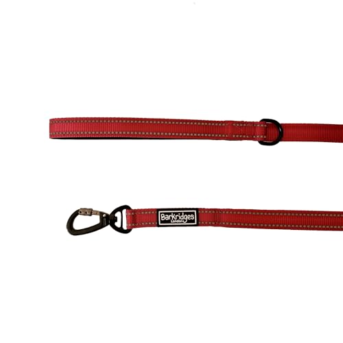 Barkridges - Barkridges® Premium Triple Handle Dog Lead Leash | Traffic Handle | Secured | Locking Clip | Padded Handle | Safety Reflective Strips | Comfortable for Small Medium Large Dogs (Red, 120cm)