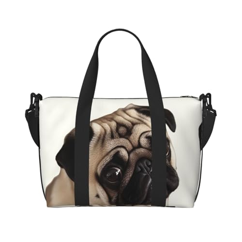 Travel Duffel Bag for Men Gym Bag, Pug Dog Luggage Bag with Shoulder Strap, Large Gym Tote Bag for Women, Weekender Overnight Bag, Foldable Carry on Bag for Airplane