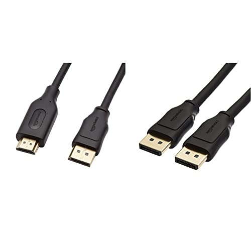 Amazon Basics Uni-Directional DisplayPort to HDMI Display Cable 4K@30Hz - 6 Feet, 10-Pack, Black & 8K DisplayPort to DisplayPort 1.4 Cable with 4K@120Hz, 8K@60Hz Video Resolution, 10 Feet